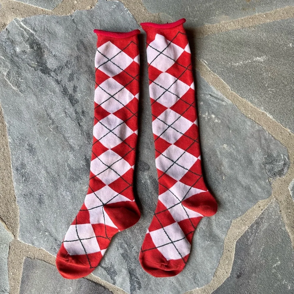 New🌟Free People -Argyle Socks-Red Pink